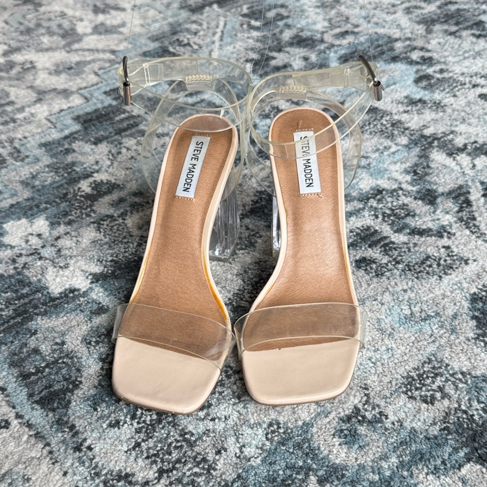 Steve Madden Transparent Block Heel Sandals - Nude